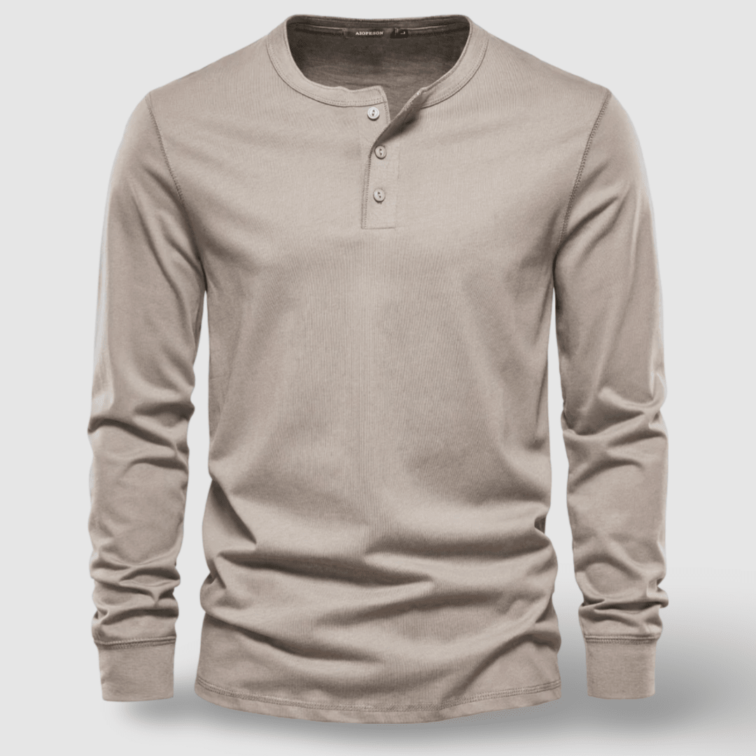 Elegant Cotton Long Sleeve Henley - Luxoria