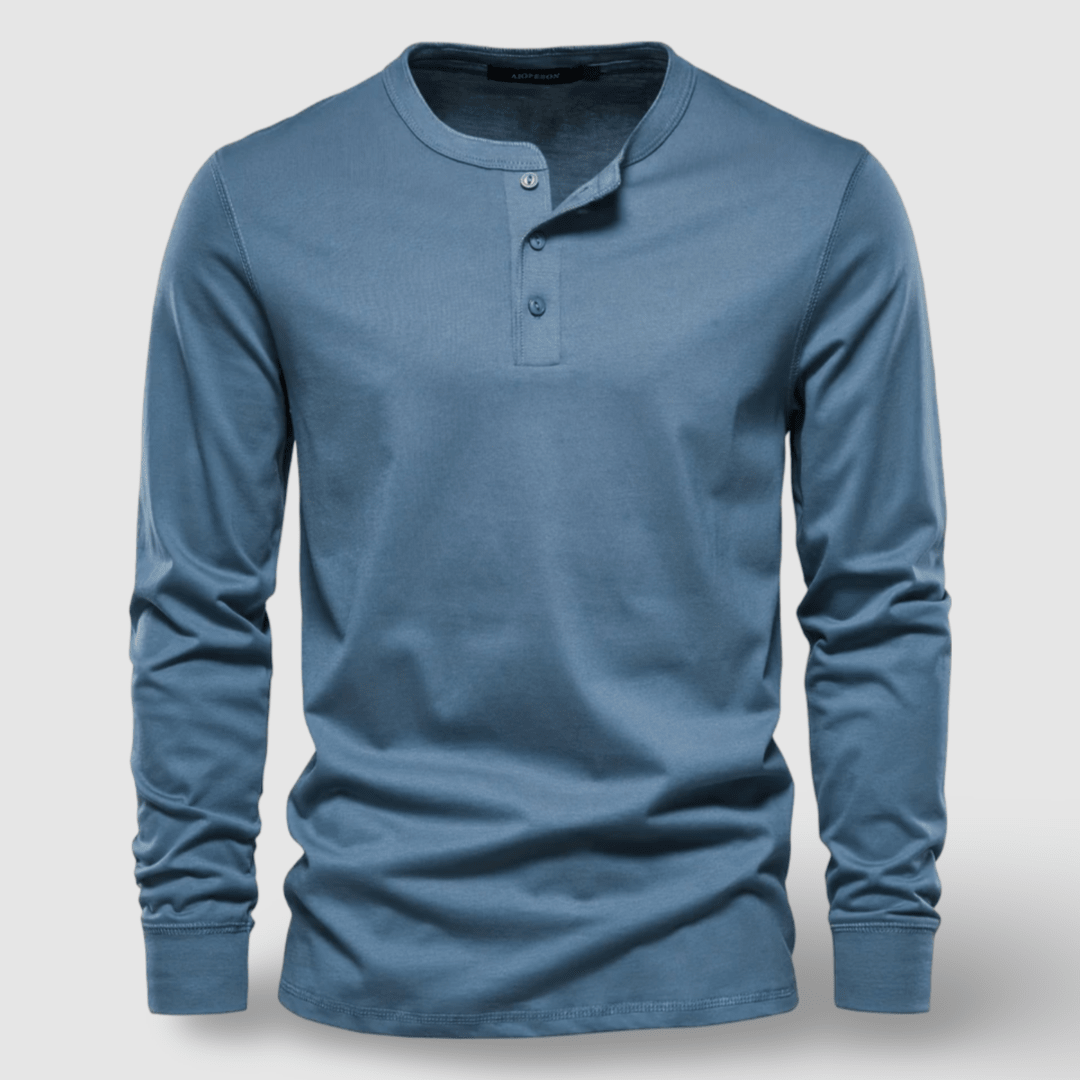 Elegant Cotton Long Sleeve Henley - Luxoria