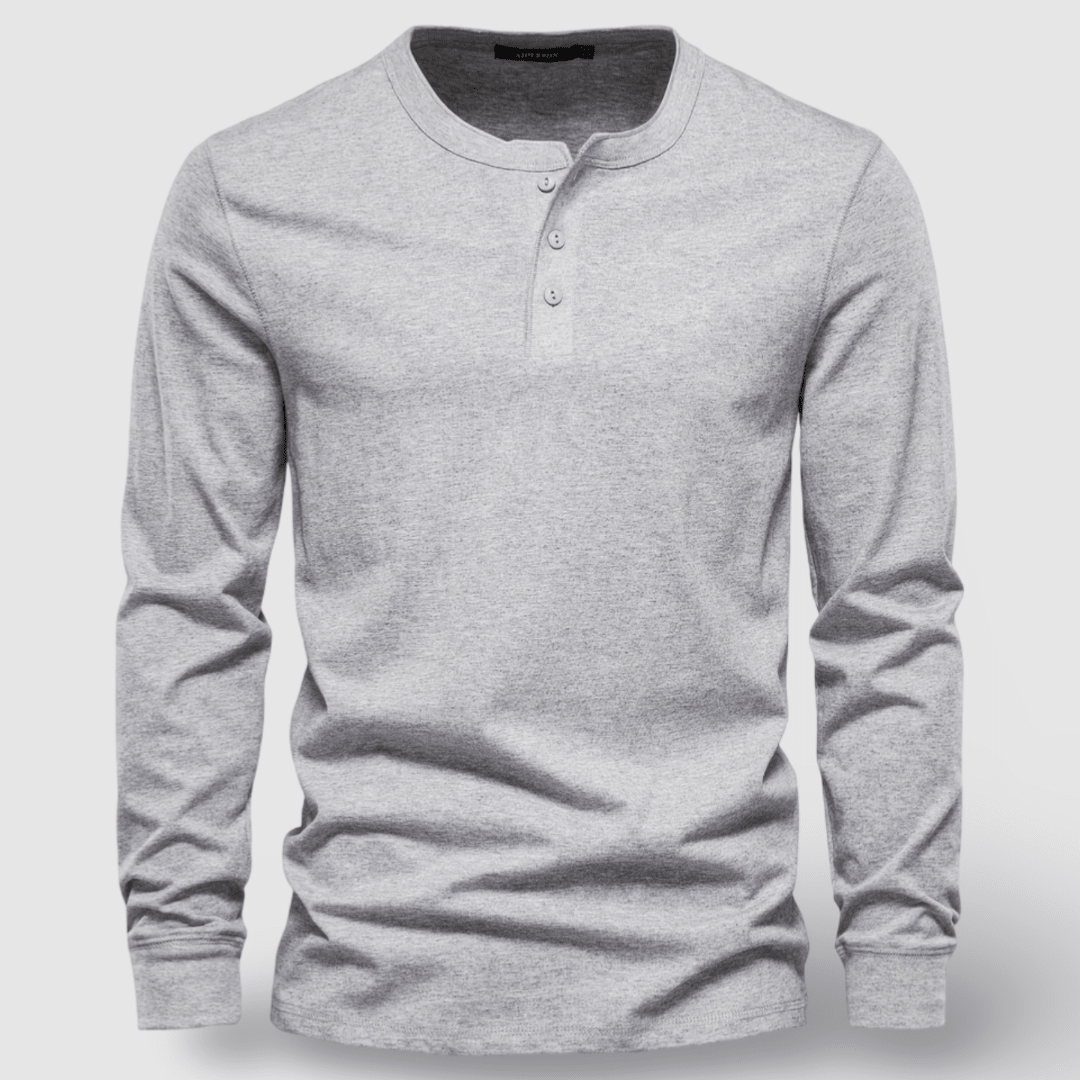 Elegant Cotton Long Sleeve Henley - Luxoria