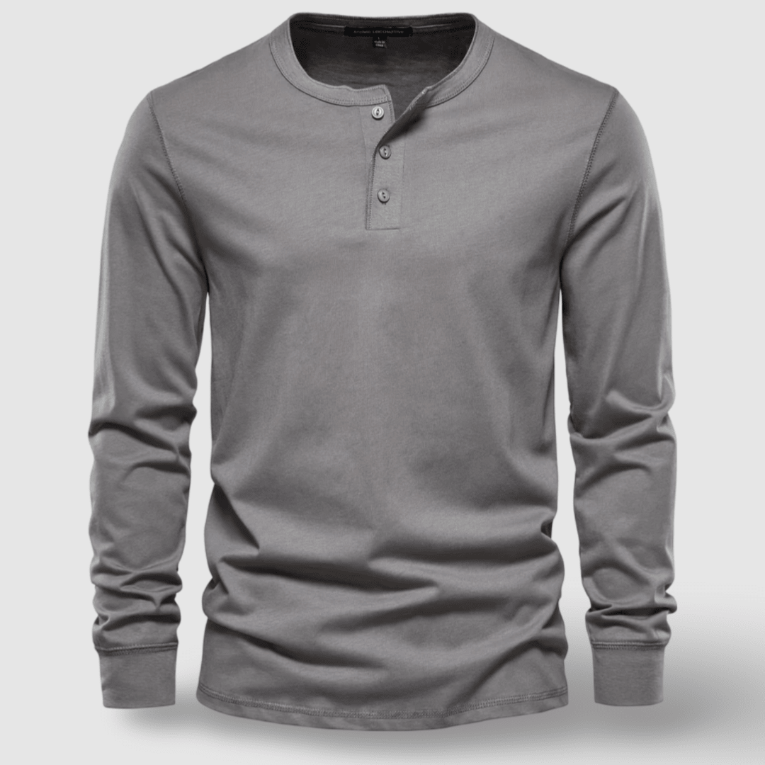 Elegant Cotton Long Sleeve Henley - Luxoria
