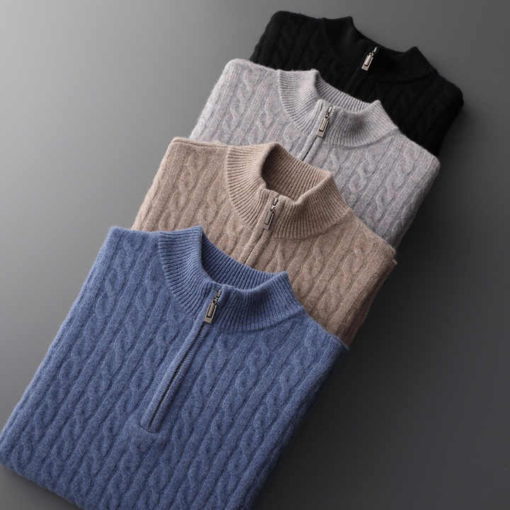 Deneb Cashmere Woven Half Zip - Luxoria