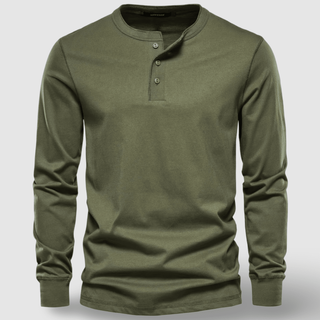 Elegant Cotton Long Sleeve Henley - Luxoria