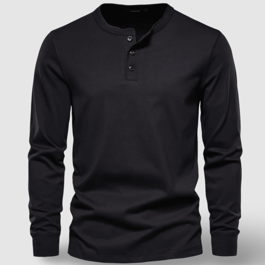 Elegant Cotton Long Sleeve Henley - Luxoria