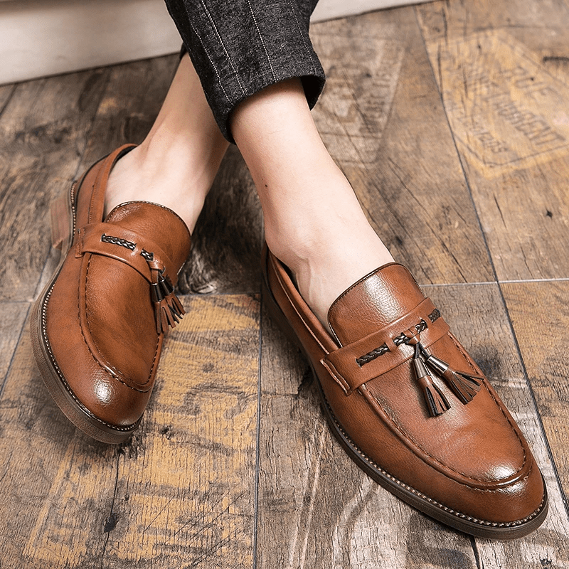 Leather Tassel Loafers - Luxoria