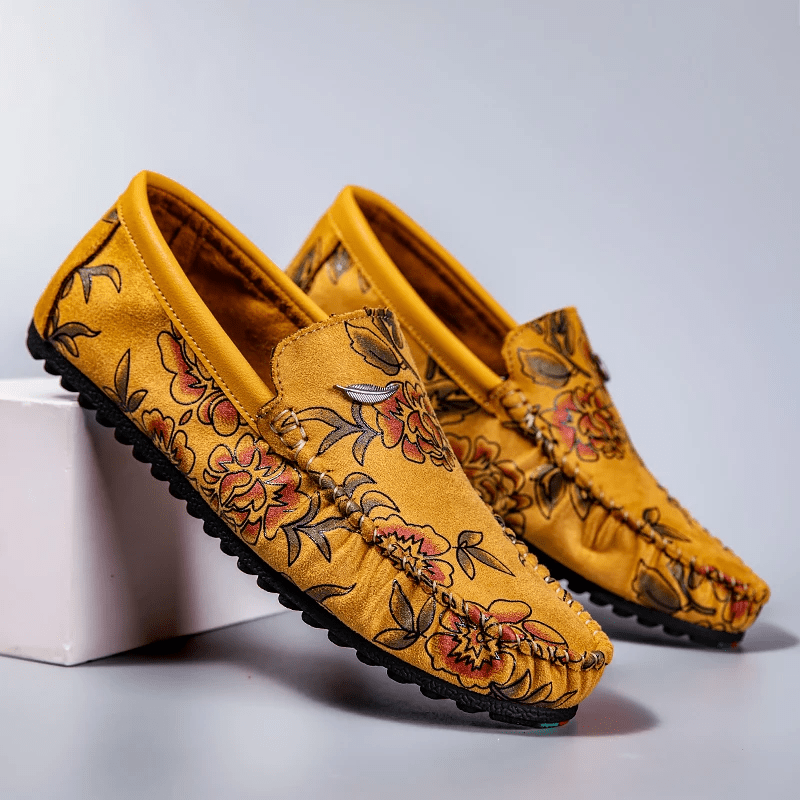 Floral Leather Loafers - Luxoria