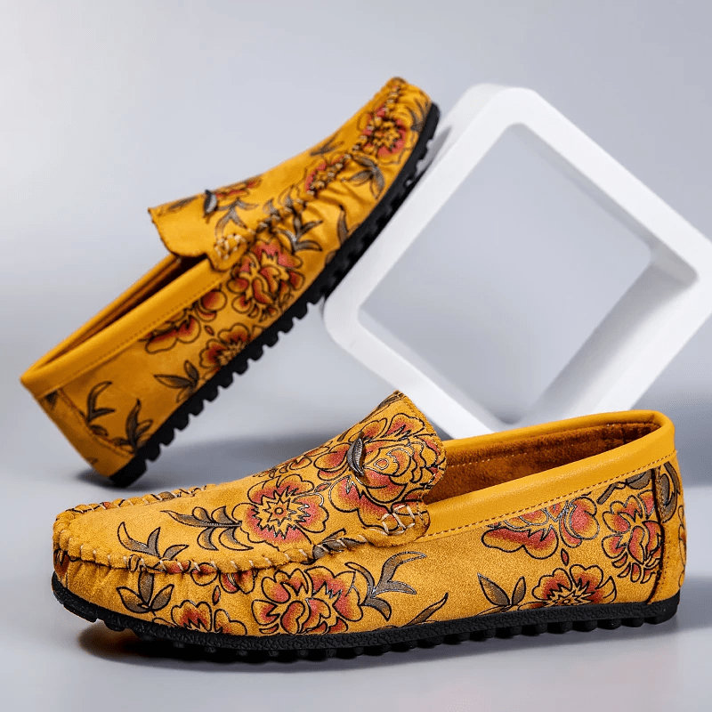 Floral Leather Loafers - Luxoria