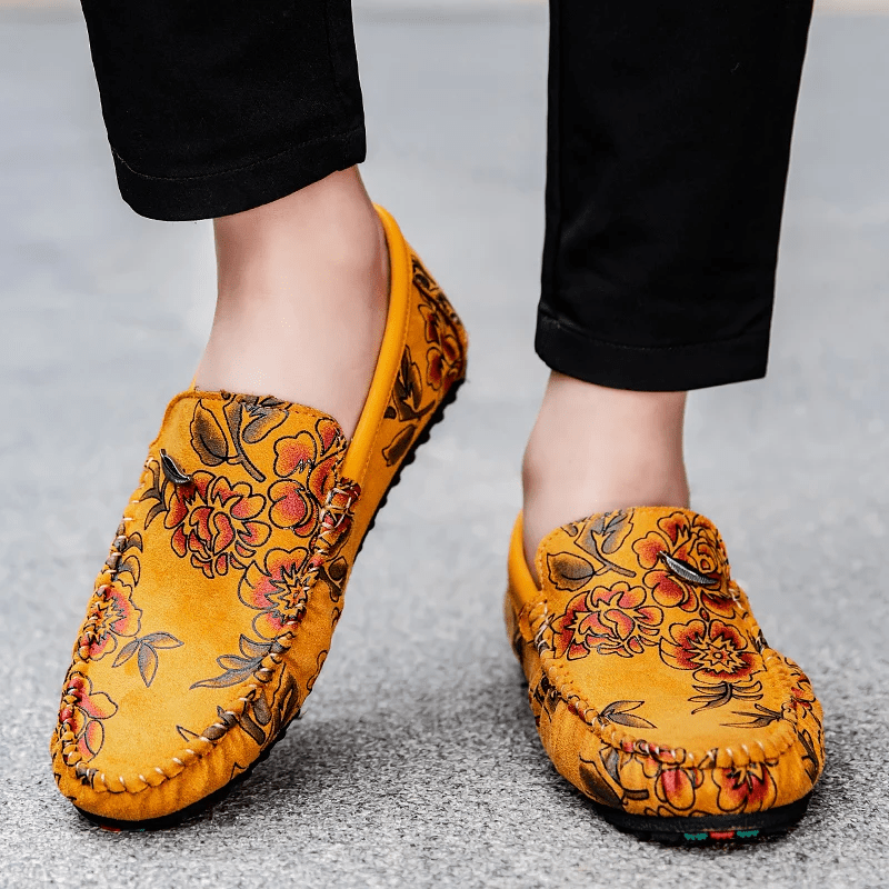 Floral Leather Loafers - Luxoria