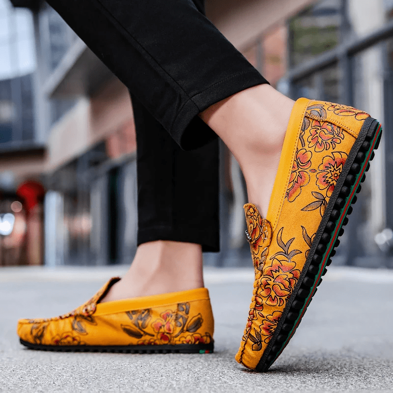 Floral Leather Loafers - Luxoria
