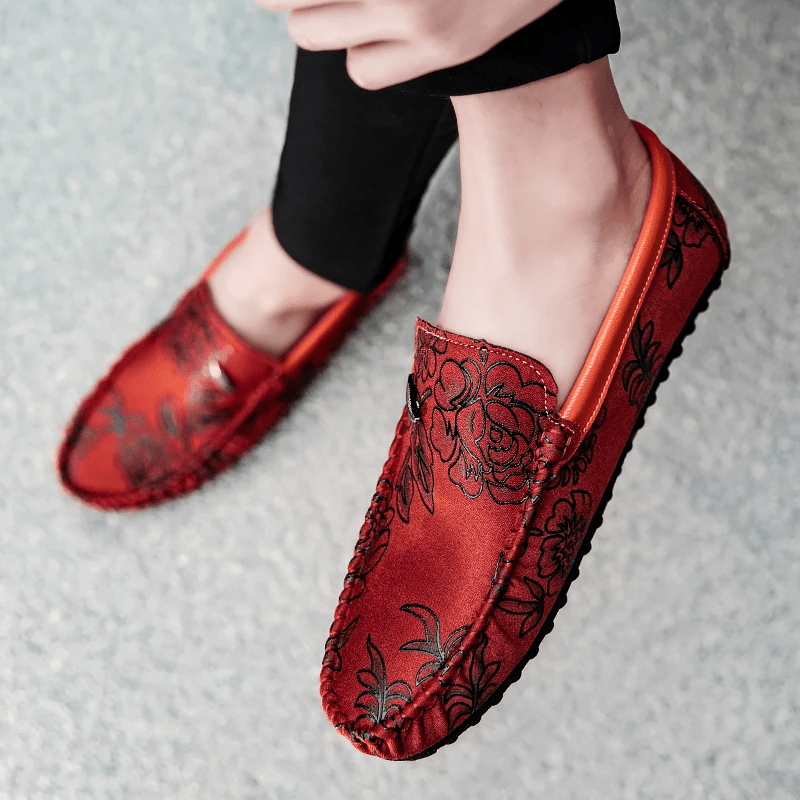 Floral Leather Loafers - Luxoria
