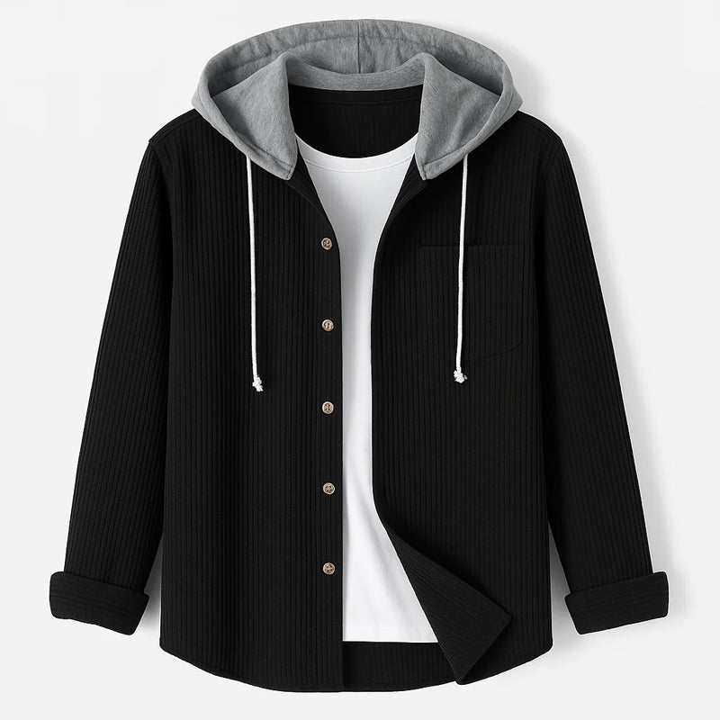 Hooded Corduroy Button Up Shirt - Luxoria