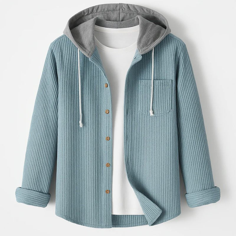 Hooded Corduroy Button Up Shirt - Luxoria
