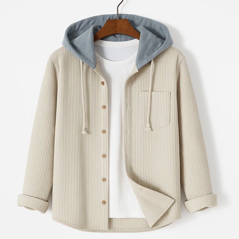 Hooded Corduroy Button Up Shirt - Luxoria