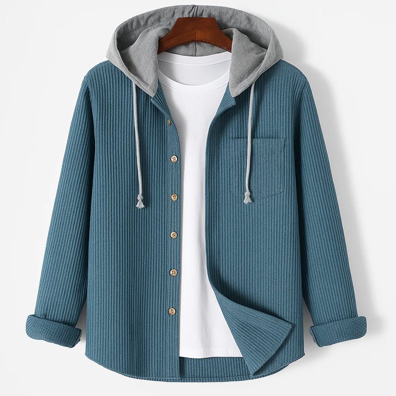 Hooded Corduroy Button Up Shirt - Luxoria