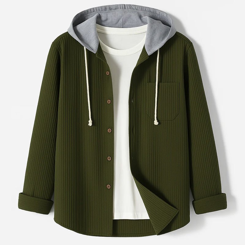 Hooded Corduroy Button Up Shirt - Luxoria