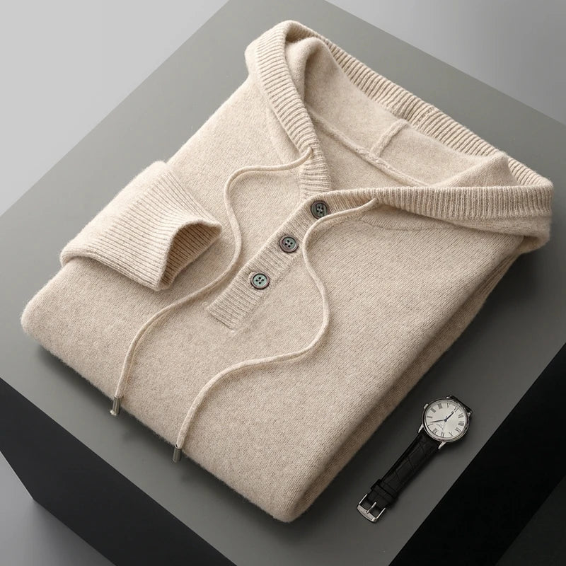Elegant Merino Wool Hoodie - Luxoria
