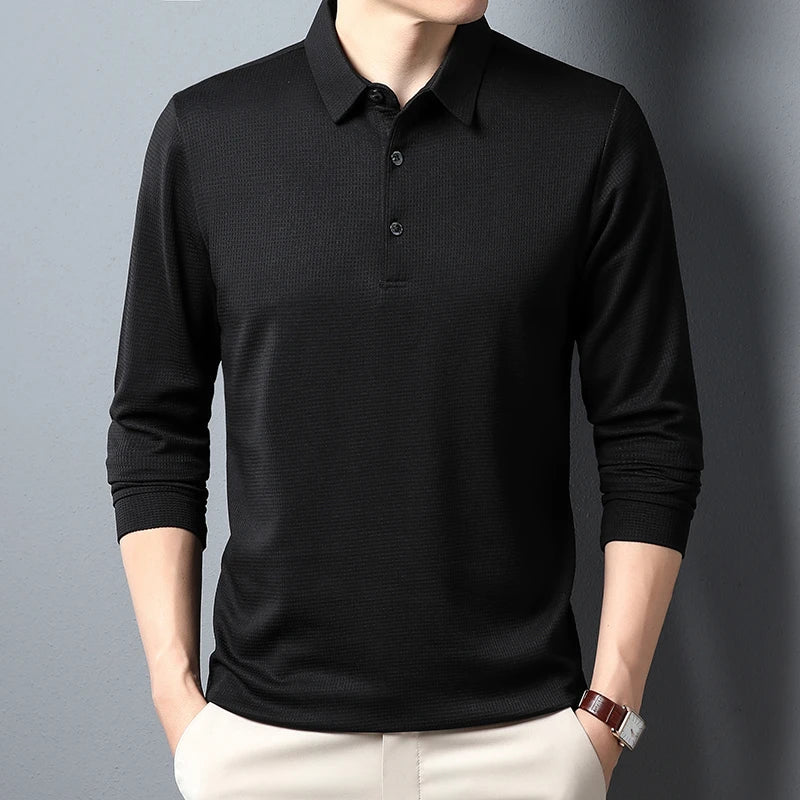 Elegant Long Sleeved Polo Shirt - Luxoria
