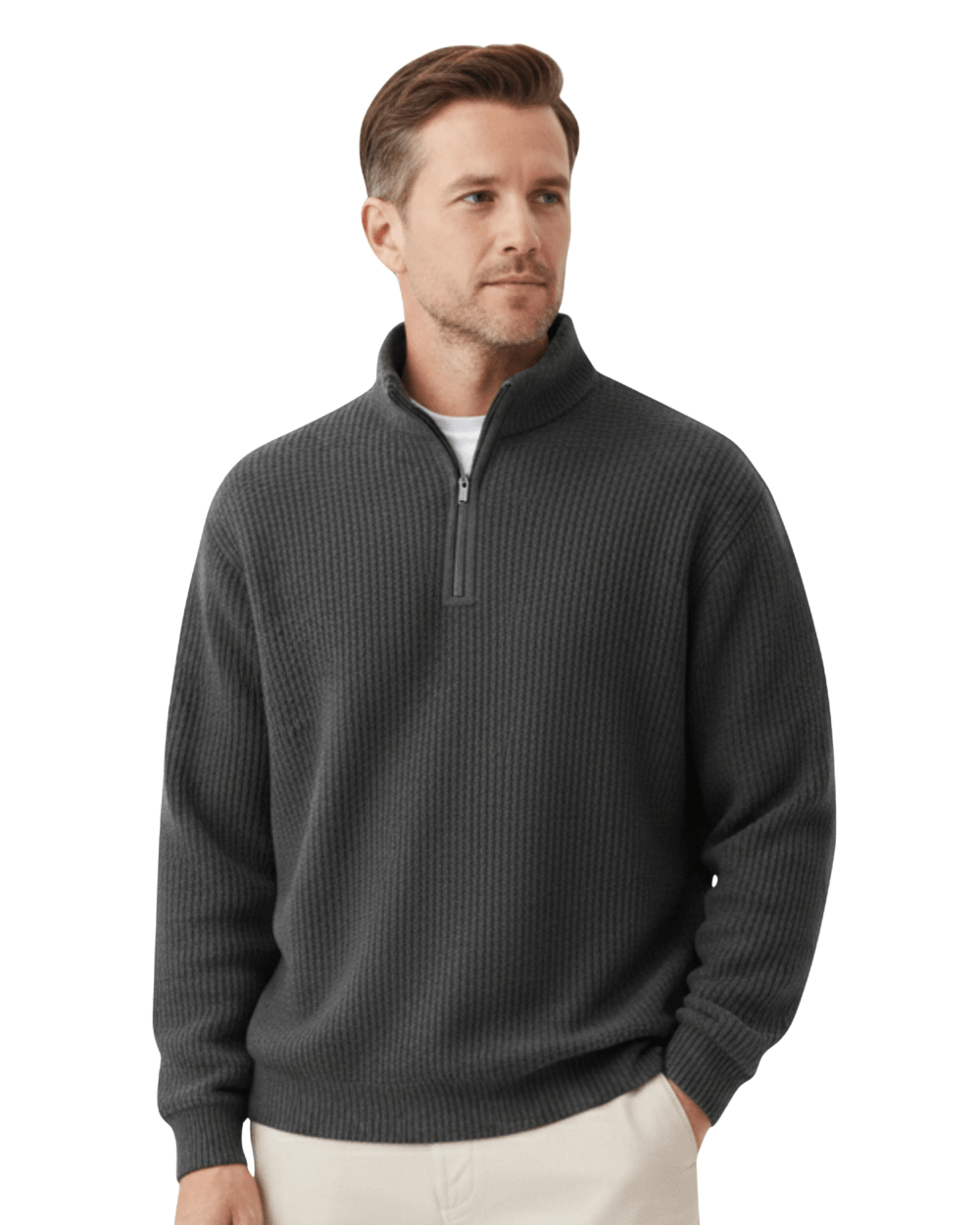 Elegant Knitted Zip Sweater - Luxoria