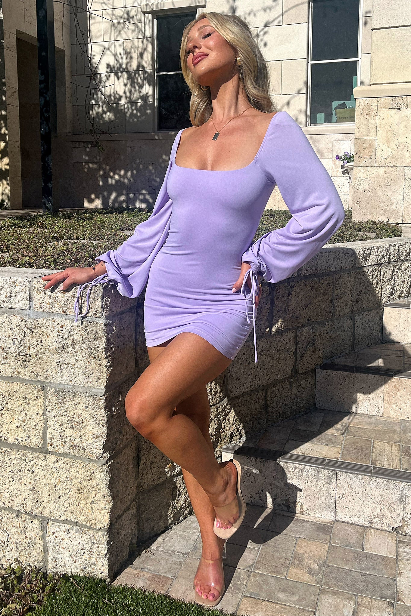 Atkinson Long Sleeve Mini Dress - Purple - Luxoria