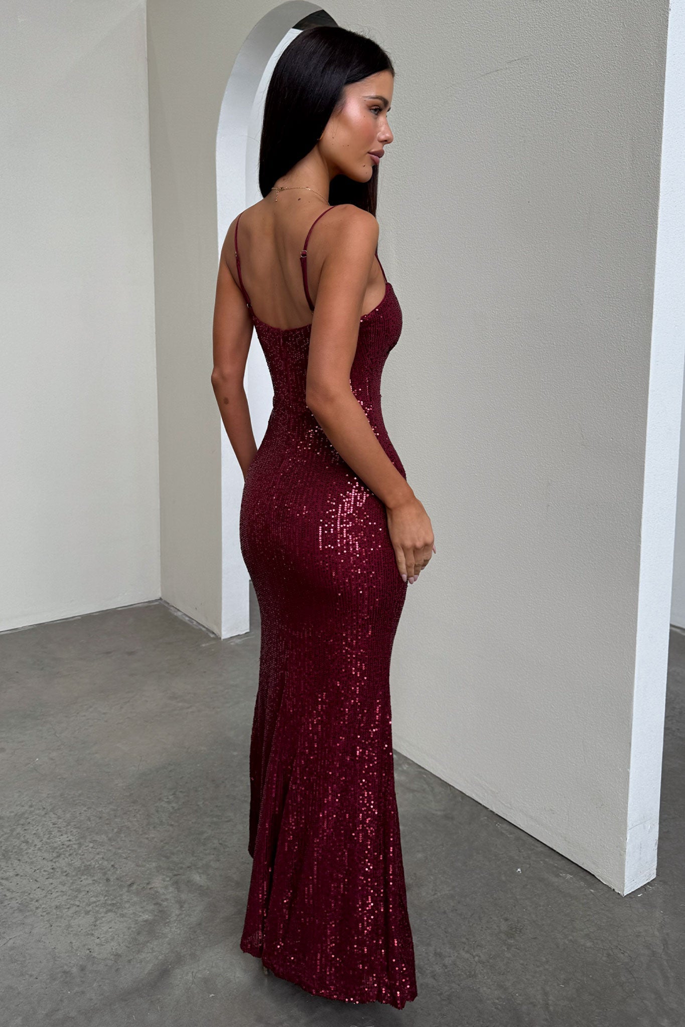 Bonnie Sequin Maxi Dress - Burgundy - Luxoria