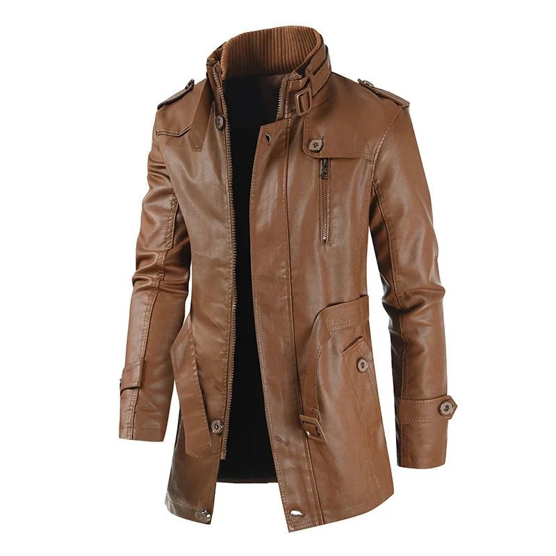 Elegant Long Leather Biker Jacket - Luxoria