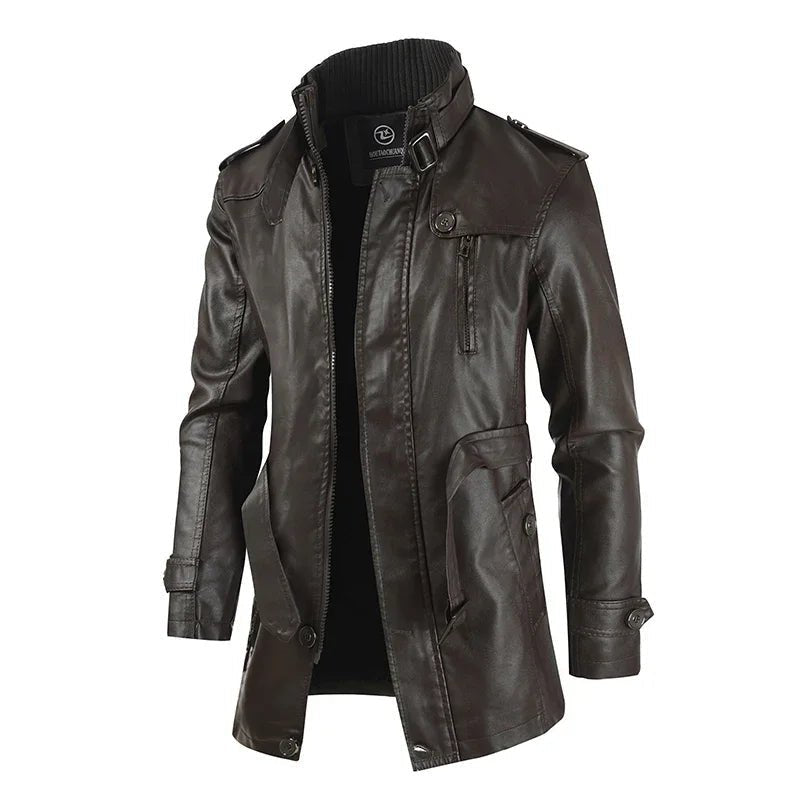 Elegant Long Leather Biker Jacket - Luxoria