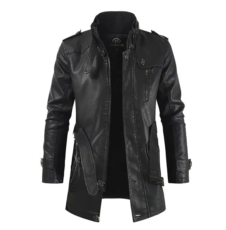 Elegant Long Leather Biker Jacket - Luxoria