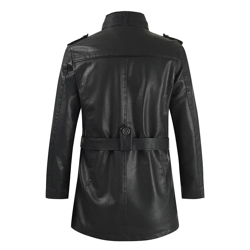 Elegant Long Leather Biker Jacket - Luxoria