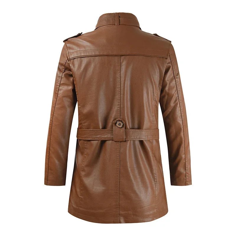 Elegant Long Leather Biker Jacket - Luxoria