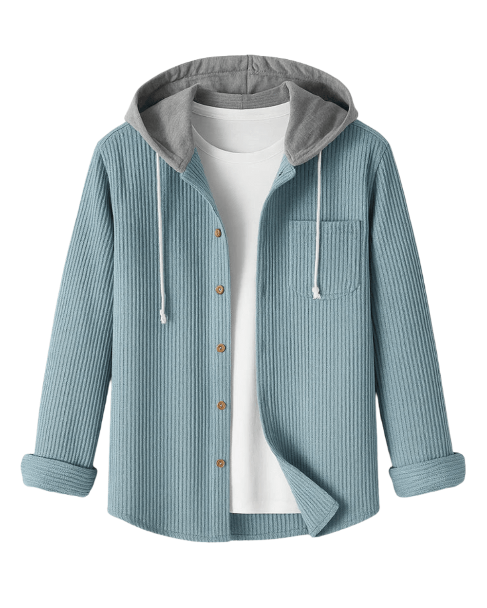 Hooded Corduroy Button Up Shirt - Luxoria